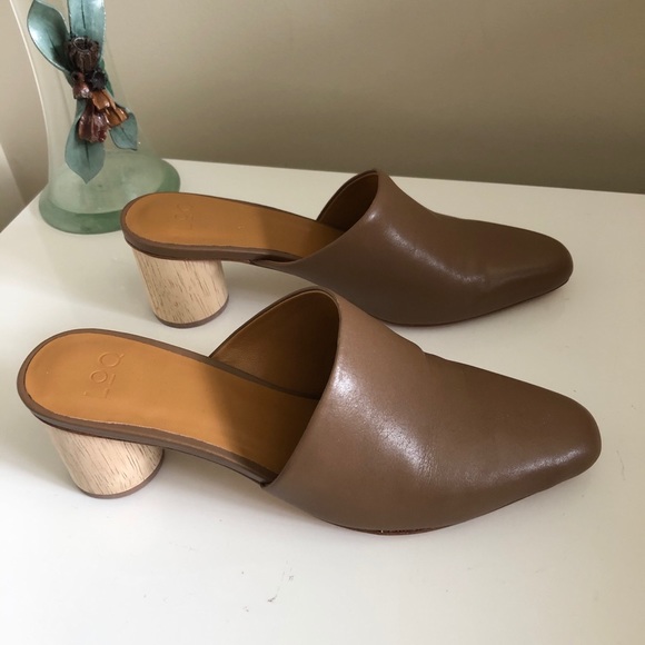 LoQ Tan Leather Mules Sz 6 37 Cylinder Heel - Picture 4 of 9